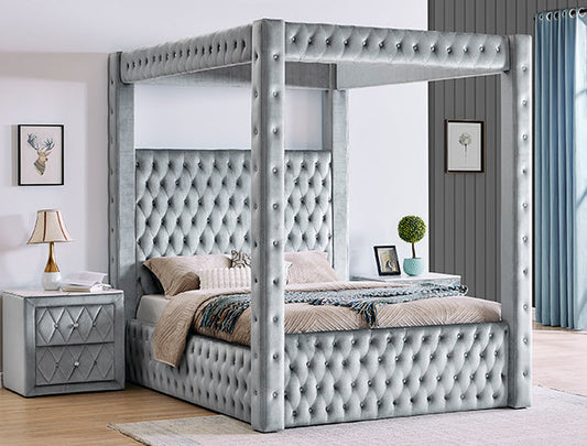 Grey Canopy King Bed Only Crown Mark
