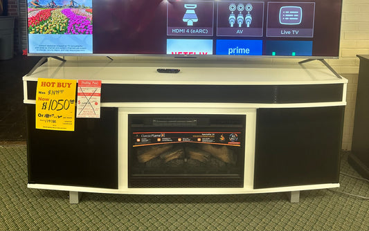 White TV Stand with Fireplace and Speakers Twin-Star International Inc.