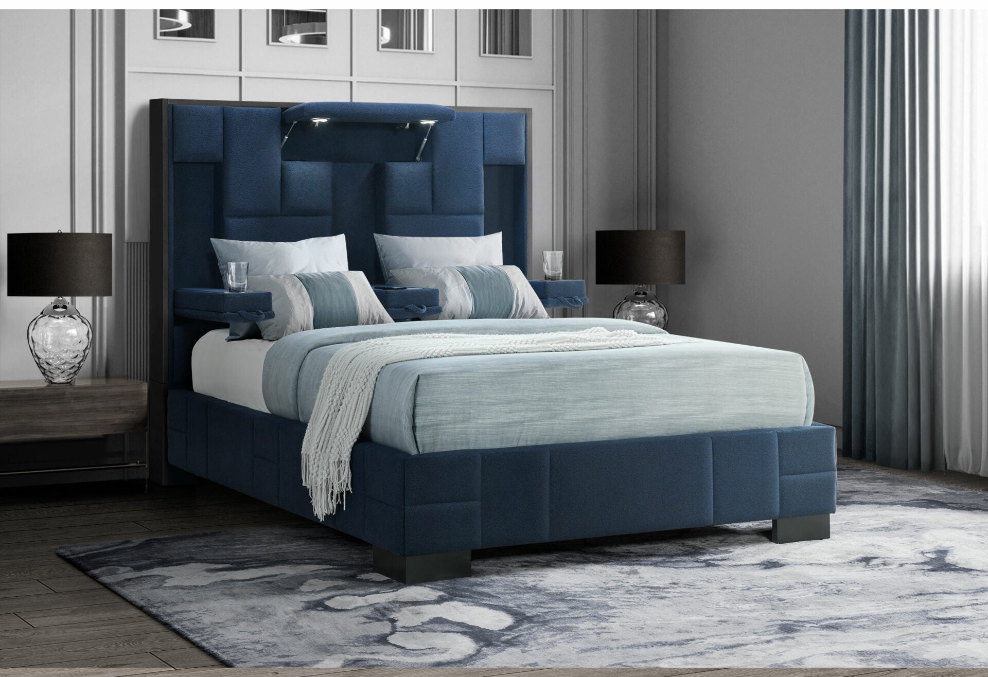 Oscar Navy Blue Bedroom Set GLOBAL FURNITURE