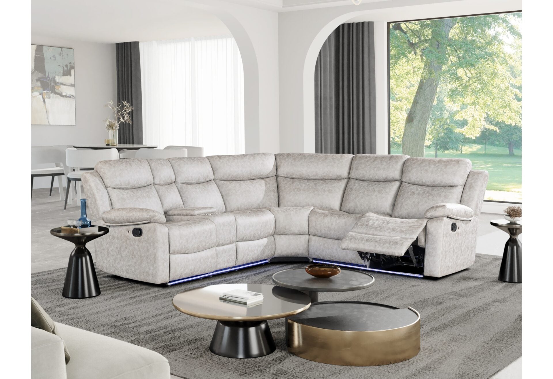 Grey Sectional with Recliners and LED Lights GLOBAL FURNITURE