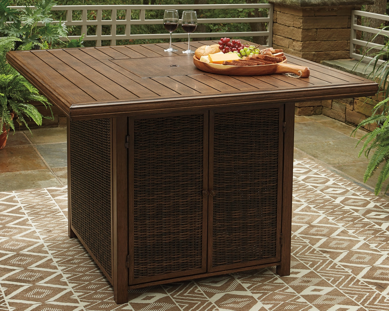 Paradise Trail Square Bar Table w/Fire Pit Signature Design by Ashley®