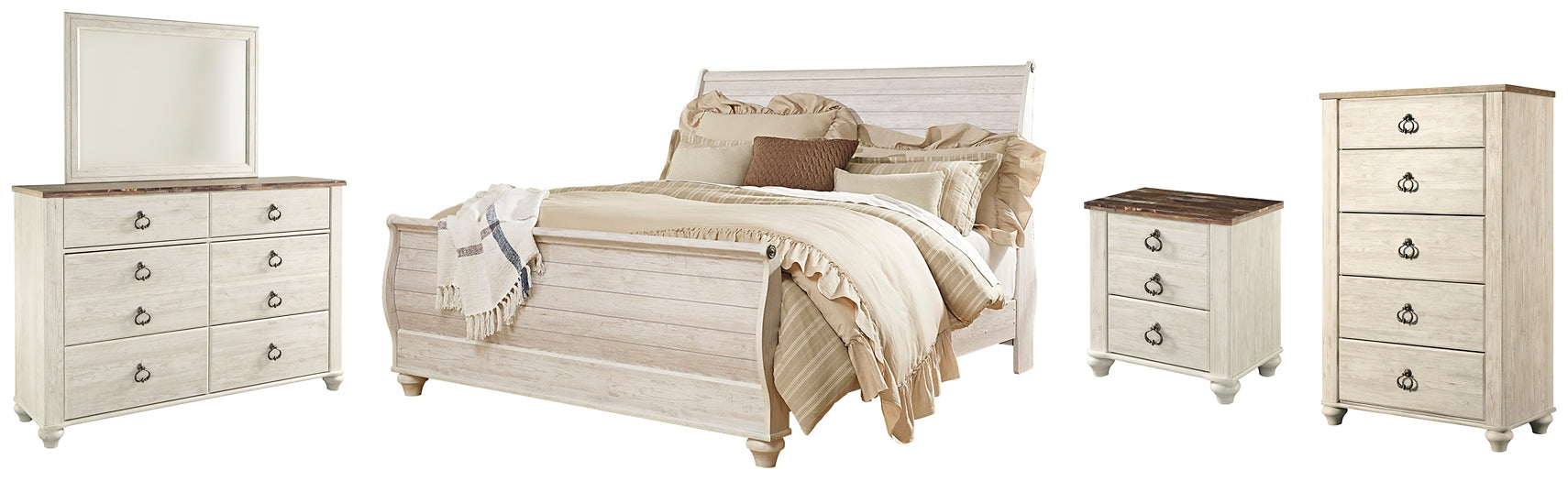 Willowton  Sleigh Bed With Mirrored Dresser, Chest And Nightstand Signature Design by Ashley®