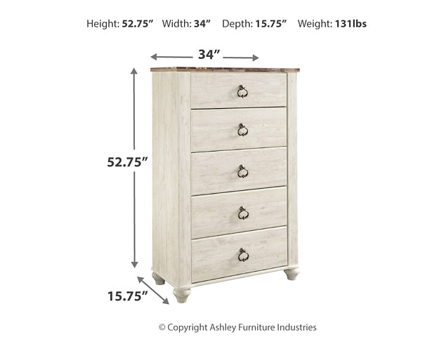 Willowton  Sleigh Bed With Mirrored Dresser, Chest And Nightstand Signature Design by Ashley®