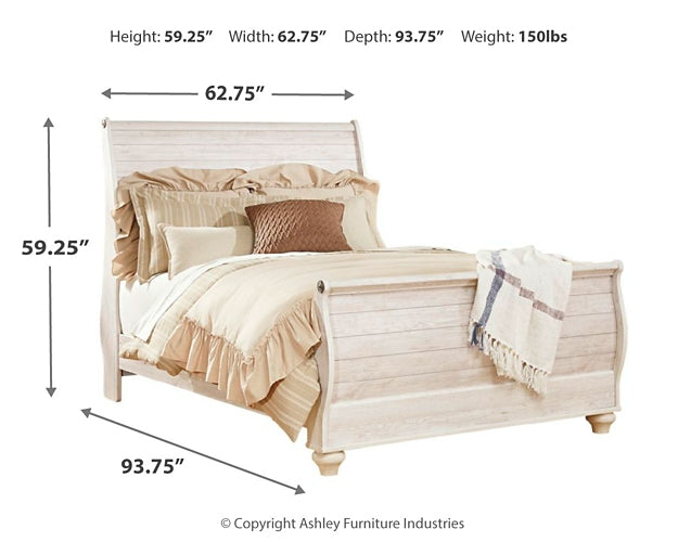 Willowton  Sleigh Bed With Mirrored Dresser, Chest And Nightstand Signature Design by Ashley®