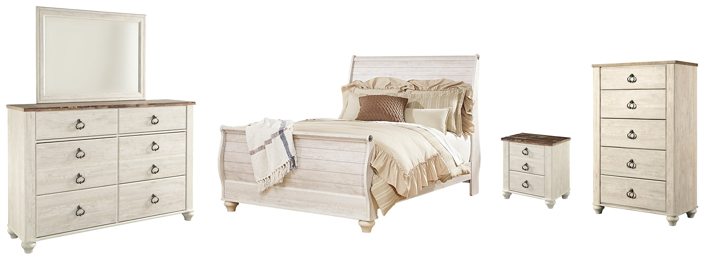 Willowton  Sleigh Bed With Mirrored Dresser, Chest And Nightstand Signature Design by Ashley®