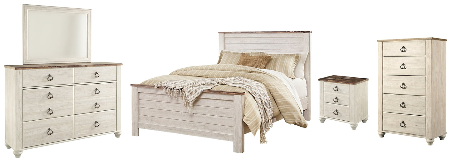 Willowton  Panel Bed With Mirrored Dresser, Chest And Nightstand Signature Design by Ashley®