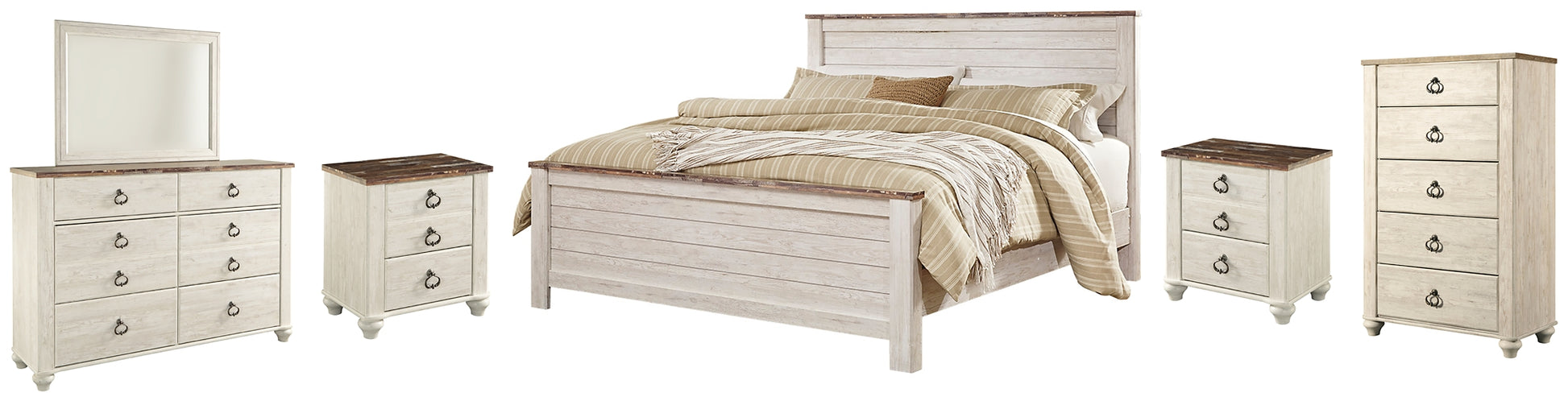 Willowton  Panel Bed With Mirrored Dresser, Chest And 2 Nightstands Signature Design by Ashley®