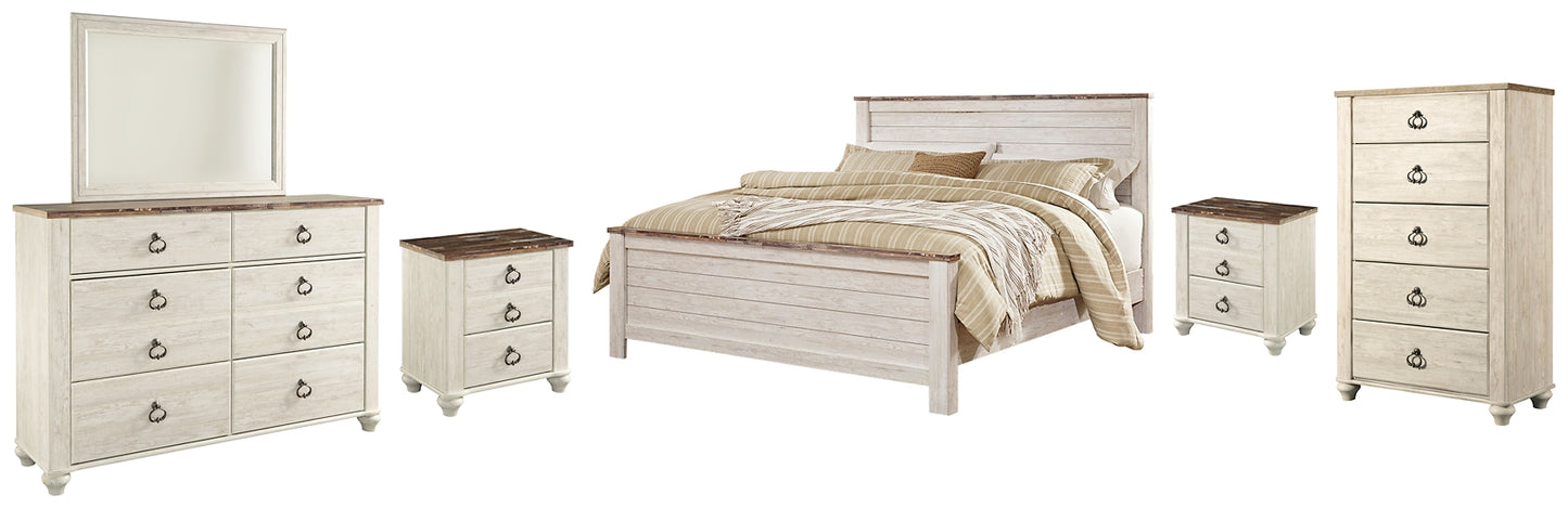 Willowton  Panel Bed With Mirrored Dresser, Chest And 2 Nightstands Signature Design by Ashley®