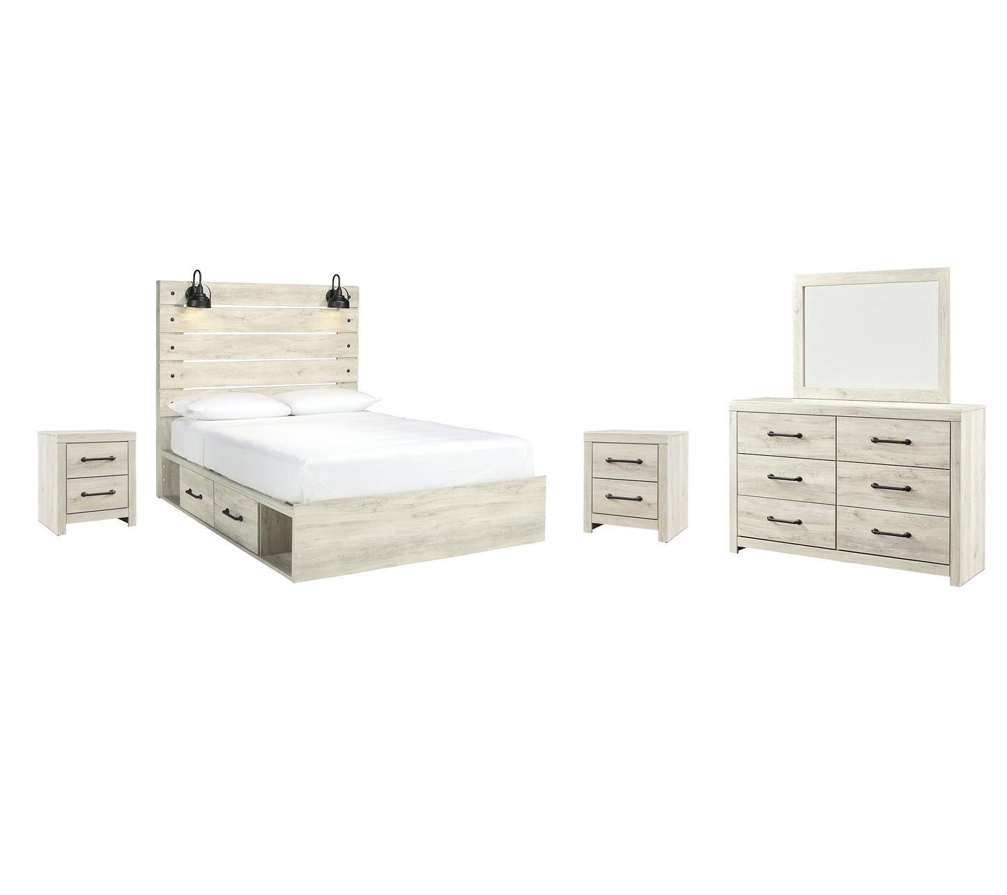 Cambeck  Panel Bed With 2 Storage Drawers With Mirrored Dresser And 2 Nightstands Signature Design by Ashley®