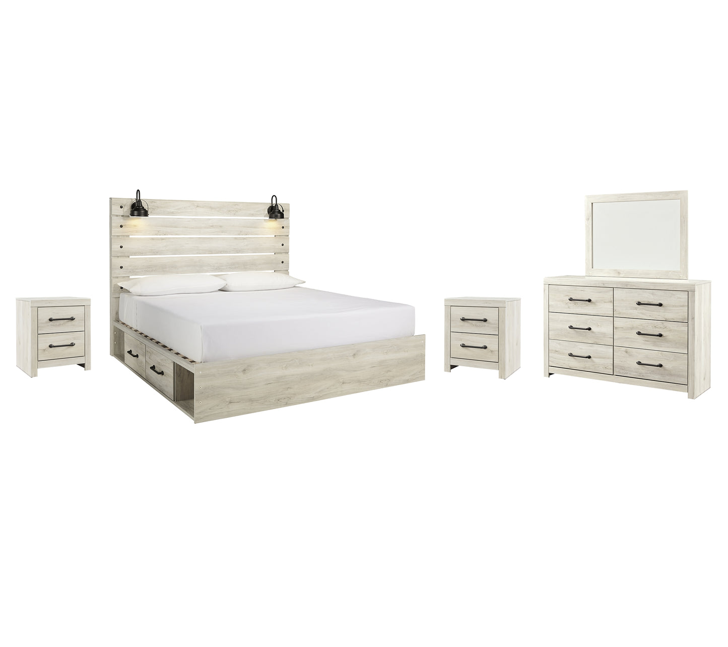 Cambeck  Panel Bed With 2 Storage Drawers With Mirrored Dresser And 2 Nightstands Signature Design by Ashley®