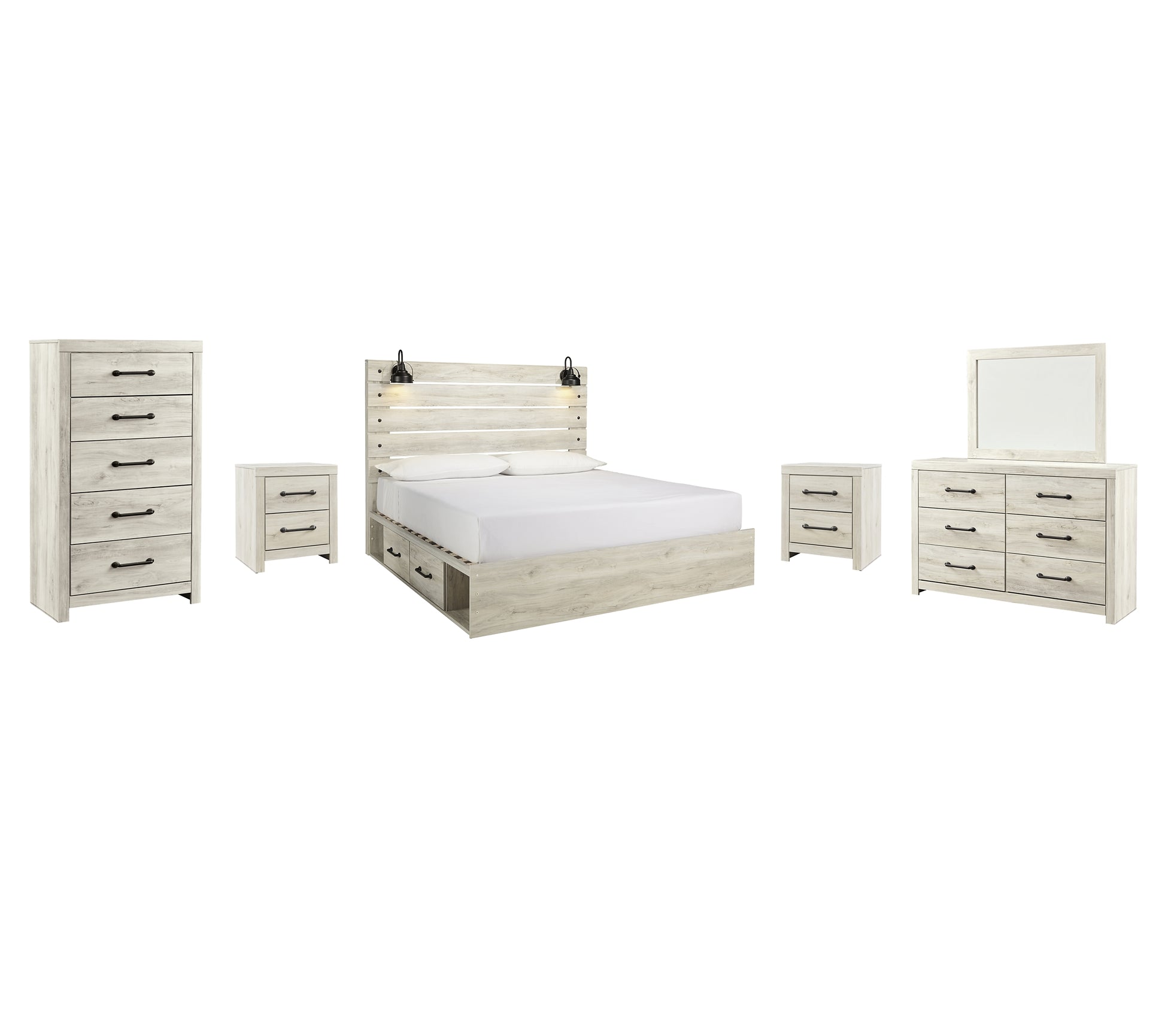 Cambeck  Panel Bed With 2 Storage Drawers With Mirrored Dresser, Chest And 2 Nightstands Signature Design by Ashley®