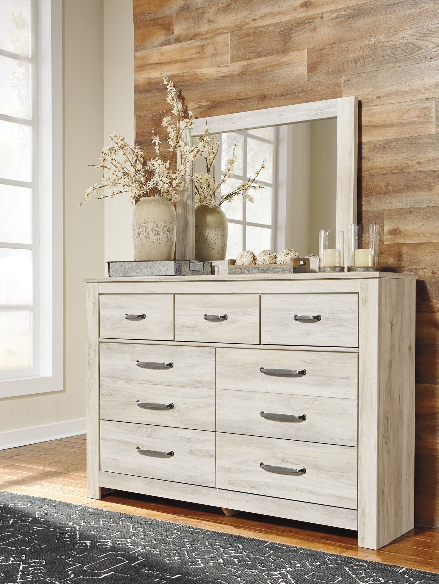 Bellaby  Panel Headboard With Mirrored Dresser Signature Design by Ashley®