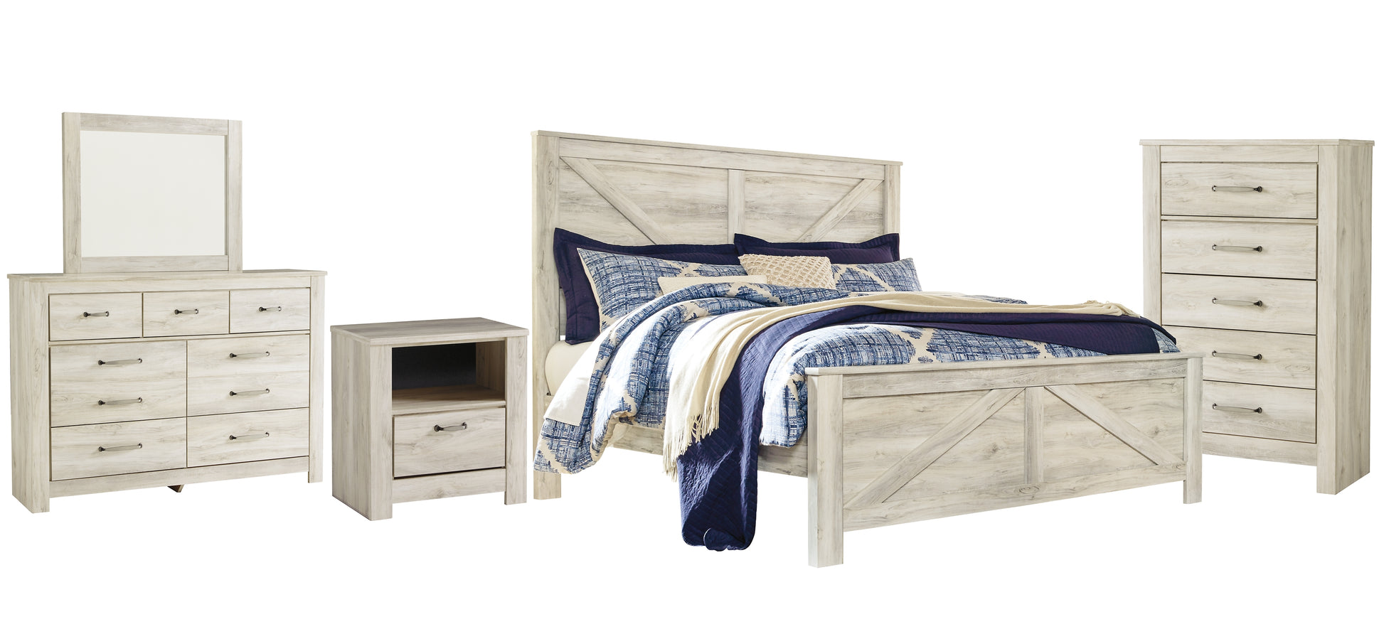 Bellaby  Crossbuck Panel Bed With Mirrored Dresser, Chest And Nightstand Signature Design by Ashley®