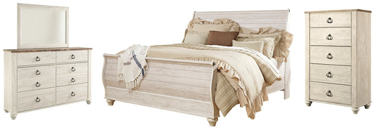 Willowton  Sleigh Bed With Mirrored Dresser And Chest Signature Design by Ashley®