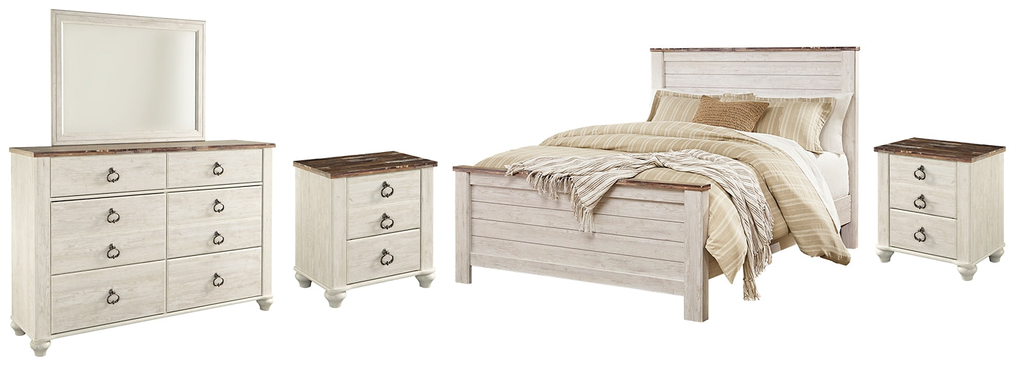 Willowton Queen Panel Bed with Mirrored Dresser and 2 Nightstands Signature Design by Ashley®