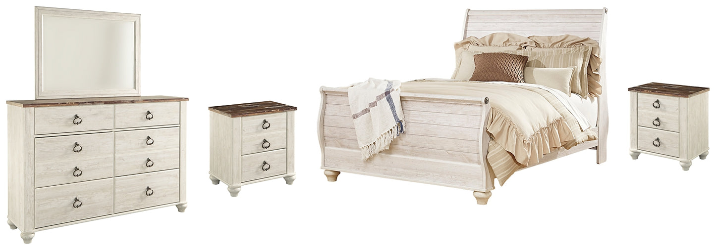 Willowton  Sleigh Bed With Mirrored Dresser And 2 Nightstands Signature Design by Ashley®