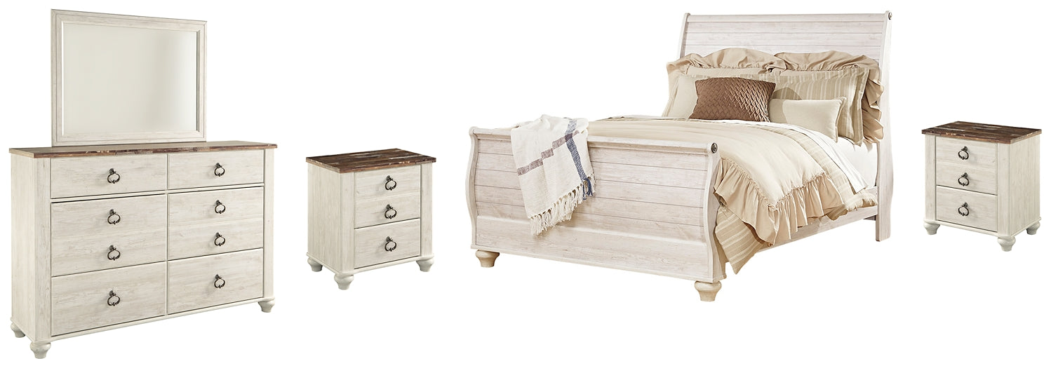 Willowton  Sleigh Bed With Mirrored Dresser And 2 Nightstands Signature Design by Ashley®