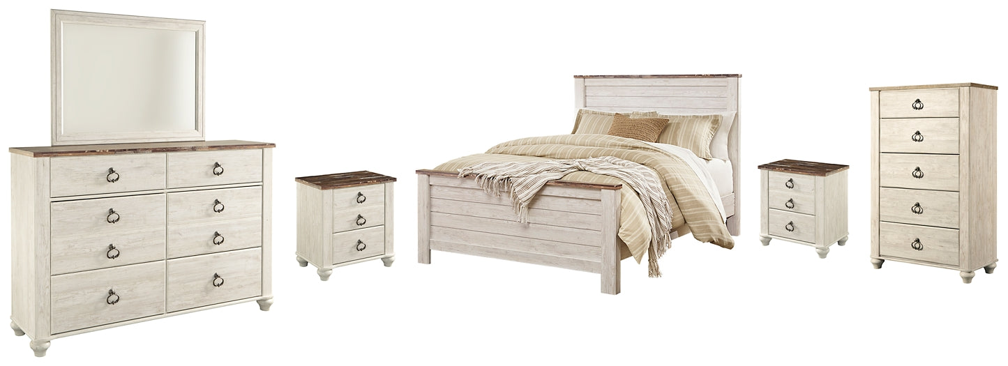 Willowton  Panel Bed With Mirrored Dresser, Chest And 2 Nightstands Signature Design by Ashley®