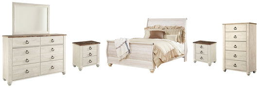 Willowton  Sleigh Bed With Mirrored Dresser, Chest And 2 Nightstands Signature Design by Ashley®