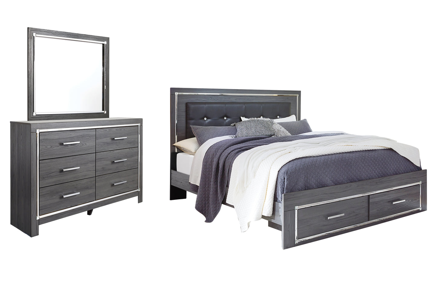 Lodanna  Panel Bed With 2 Storage Drawers With Mirrored Dresser Signature Design by Ashley®