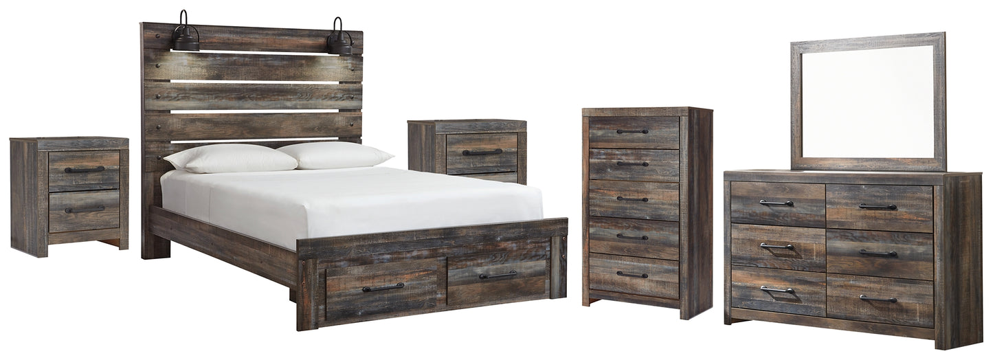 Drystan Queen Panel Bed with 2 Storage Drawers with Mirrored Dresser, Chest and 2 Nightstands Signature Design by Ashley®