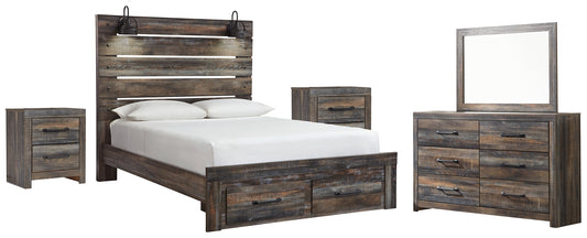 Drystan Queen Panel Bed with 2 Storage Drawers with Mirrored Dresser and 2 Nightstands Signature Design by Ashley®