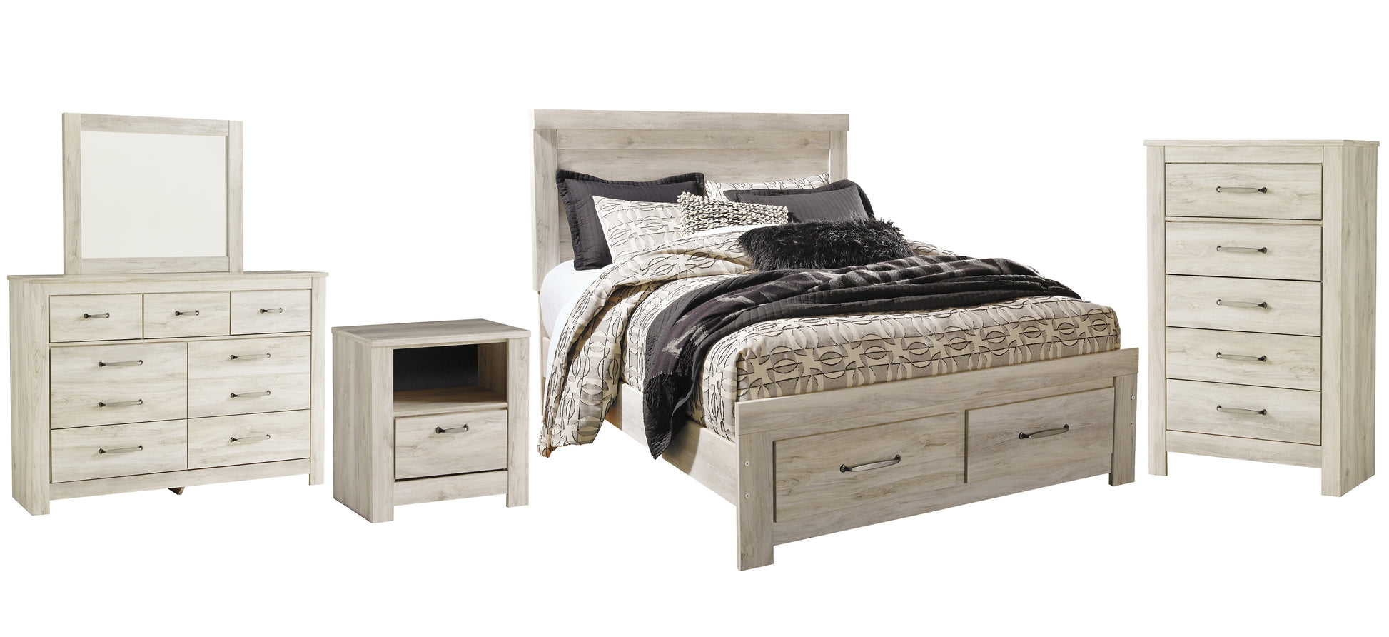 Bellaby  Platform Bed With 2 Storage Drawers With Mirrored Dresser, Chest And Nightstand Signature Design by Ashley®