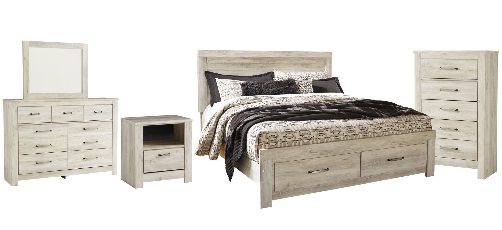 Bellaby  Platform Bed With 2 Storage Drawers With Mirrored Dresser, Chest And Nightstand Signature Design by Ashley®