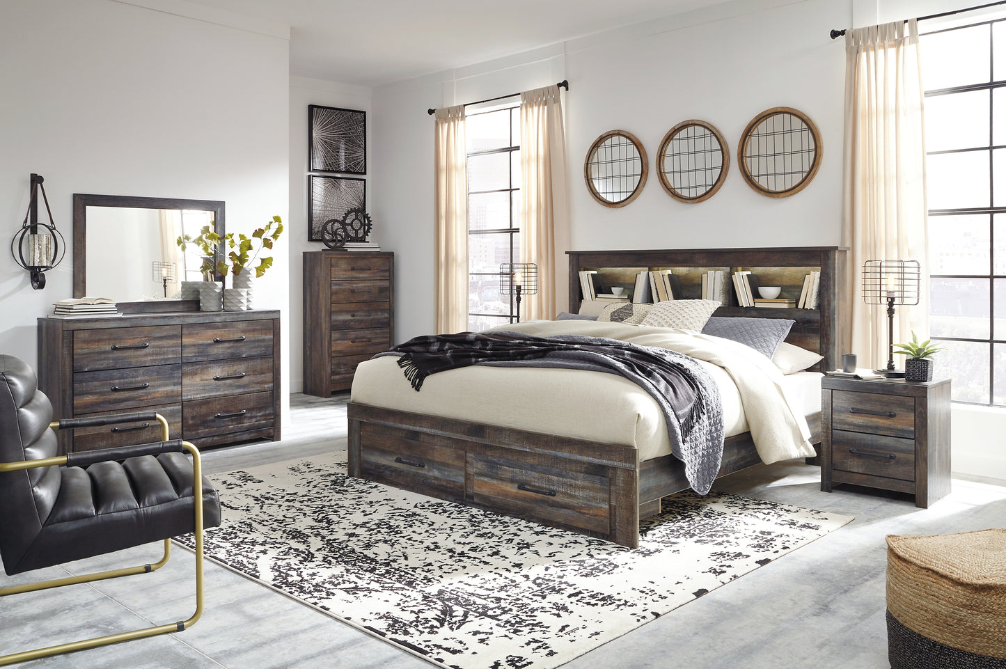 Drystan  Bookcase Bed With 2 Storage Drawers With Mirrored Dresser And 2 Nightstands Signature Design by Ashley®