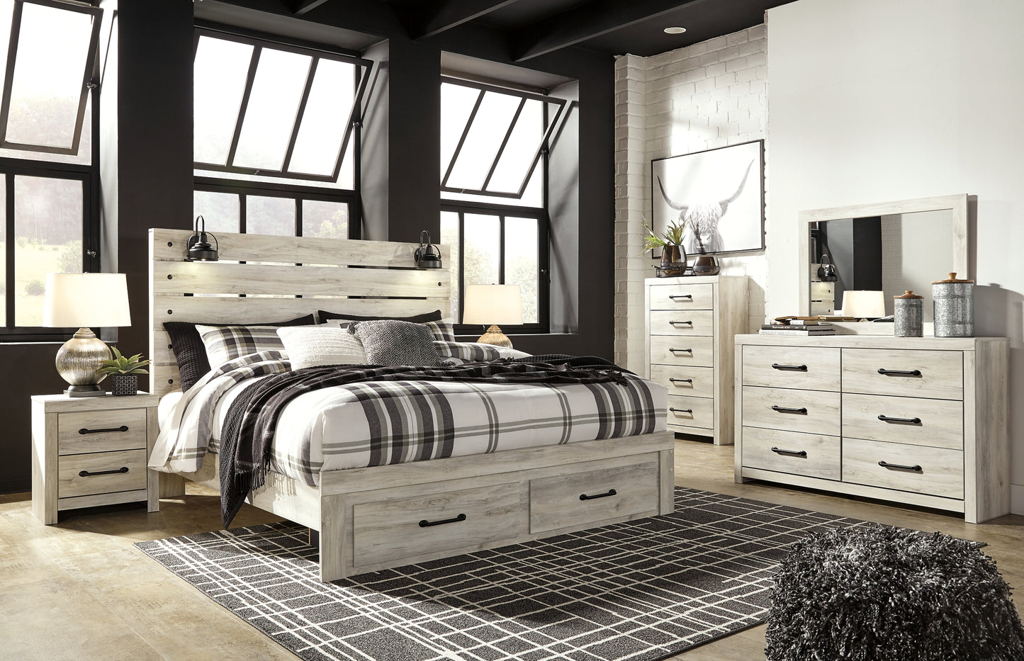 Cambeck  Panel Bed With 2 Storage Drawers With Mirrored Dresser, Chest And 2 Nightstands Signature Design by Ashley®