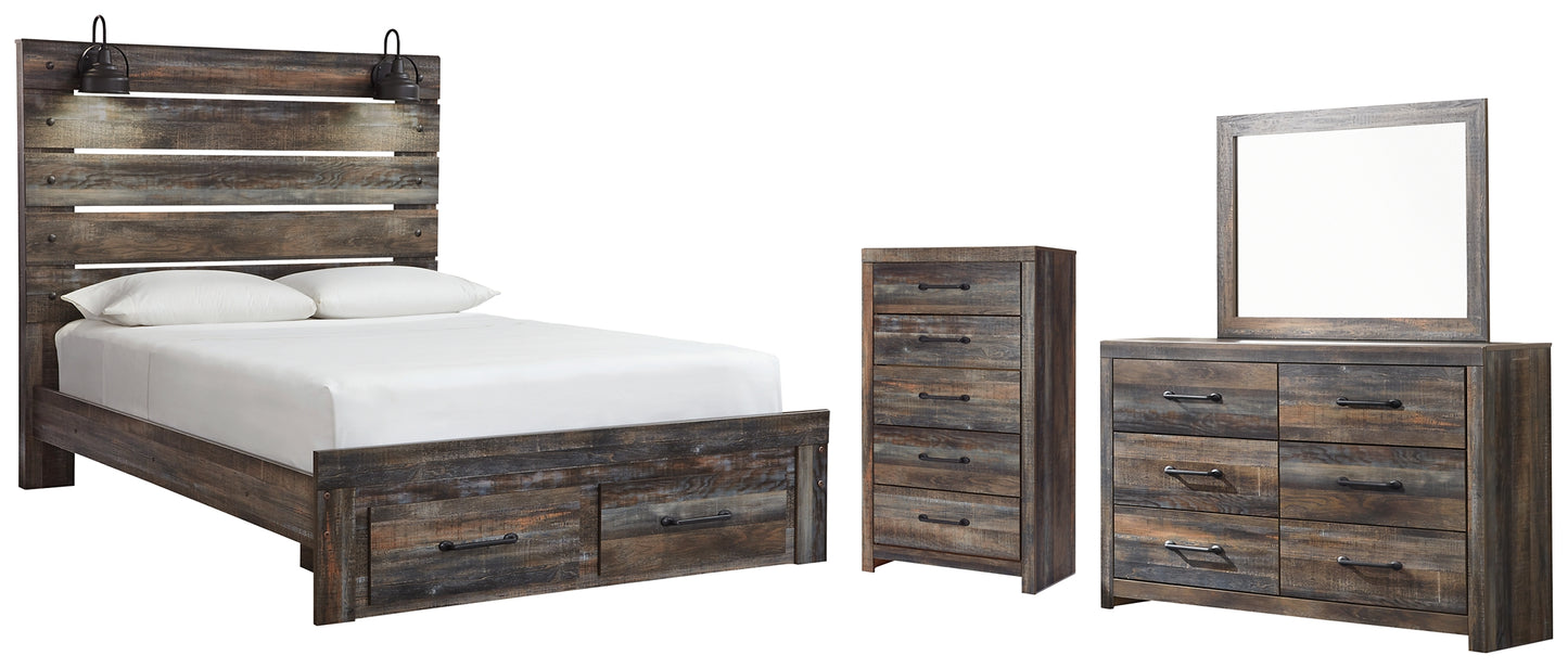 Drystan Queen Panel Bed with 2 Storage Drawers with Mirrored Dresser and Chest Signature Design by Ashley®