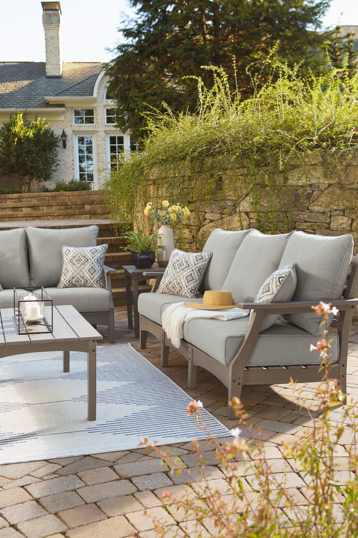 Visola Outdoor Sofa and Loveseat with Coffee Table Signature Design by Ashley®