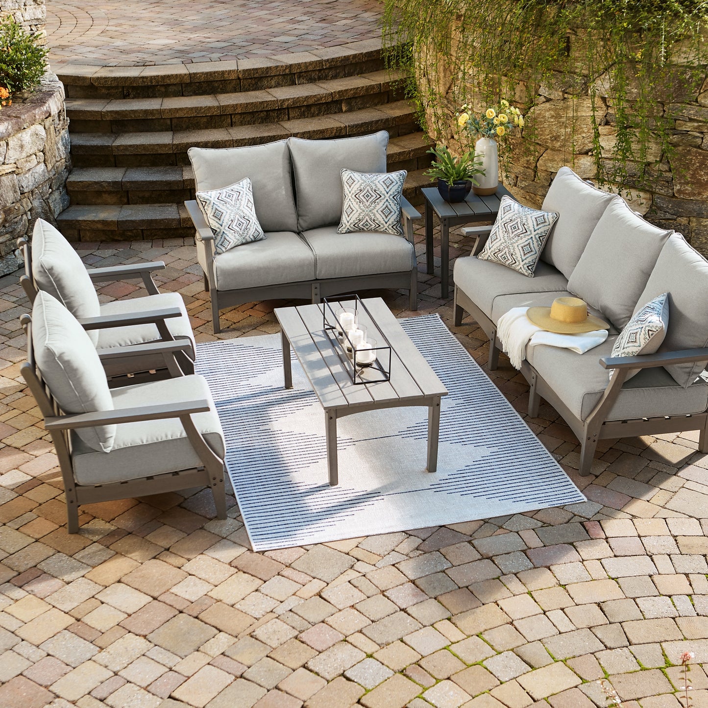 Visola Outdoor Sofa and Loveseat with 2 Lounge Chairs and End Table Signature Design by Ashley®