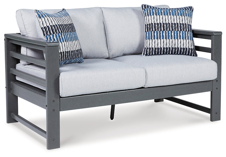 Amora Outdoor Loveseat and 2 Chairs with Coffee Table Signature Design by Ashley®