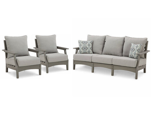 Visola Outdoor Sofa with 2 Lounge Chairs Signature Design by Ashley®