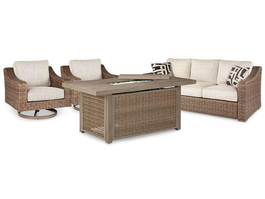 Beachcroft Outdoor Sofa and 2 Lounge Chairs with Fire Pit Table Signature Design by Ashley®