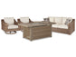 Beachcroft Outdoor Sofa and 2 Lounge Chairs with Fire Pit Table Signature Design by Ashley®