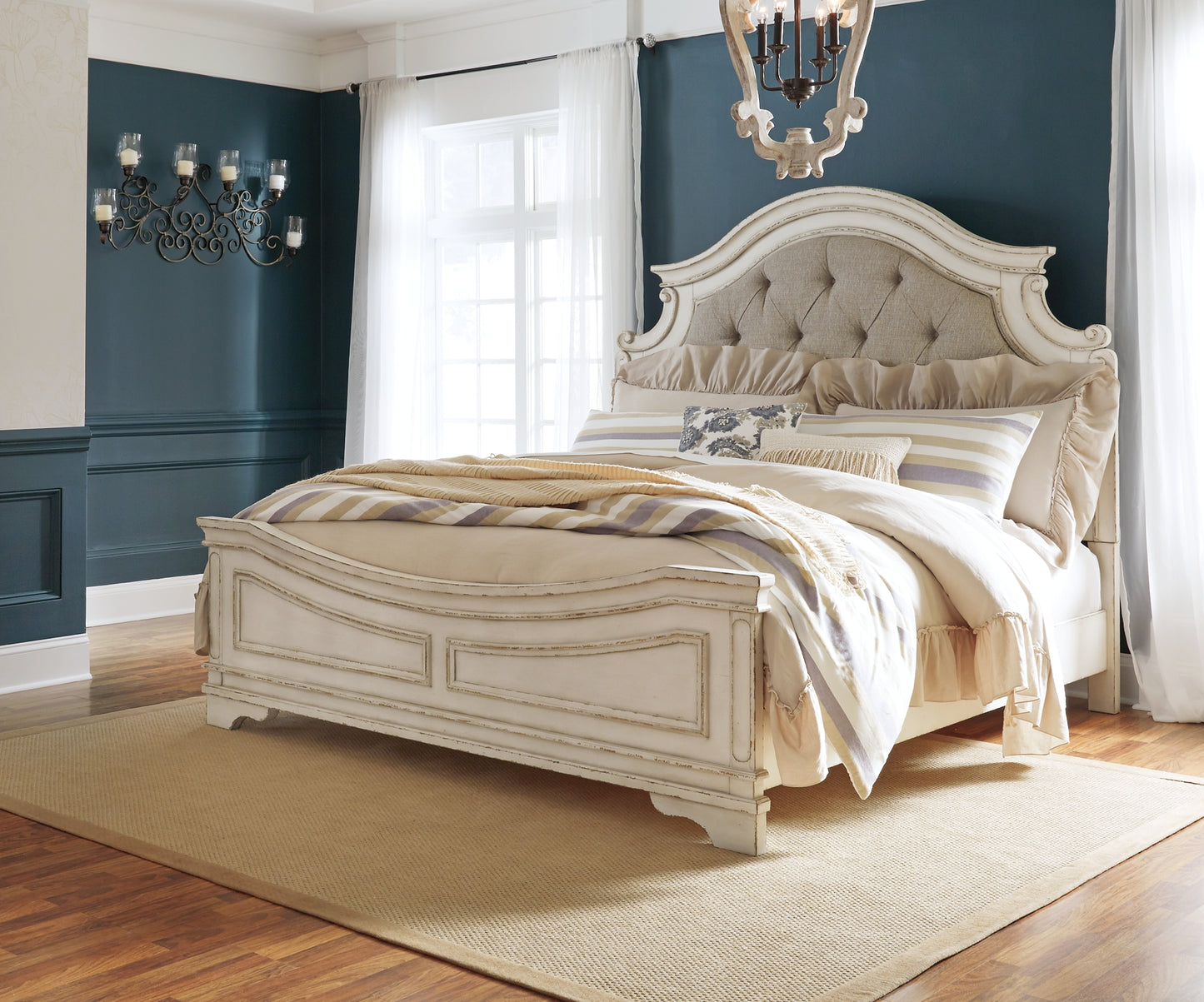 Realyn King Upholstered Panel Bed with Mirrored Dresser Signature Design by Ashley®