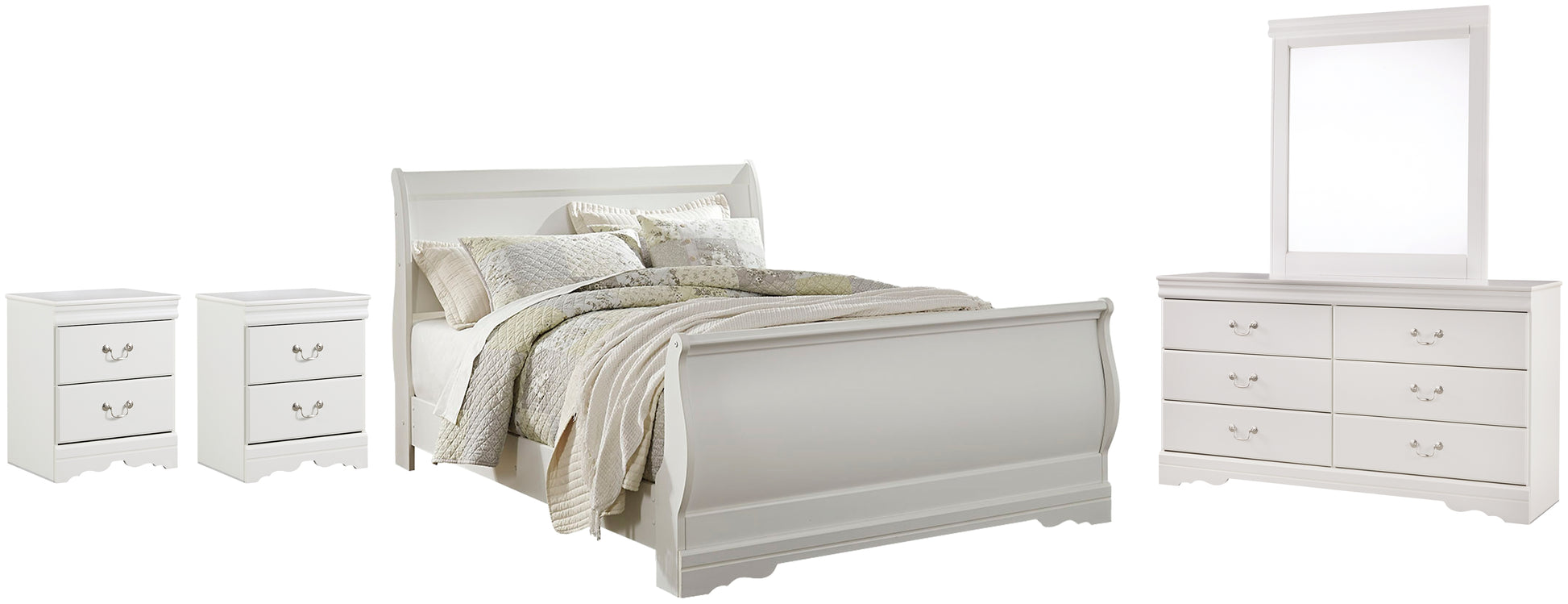 Anarasia Queen Sleigh Bed with Mirrored Dresser and 2 Nightstands Signature Design by Ashley®