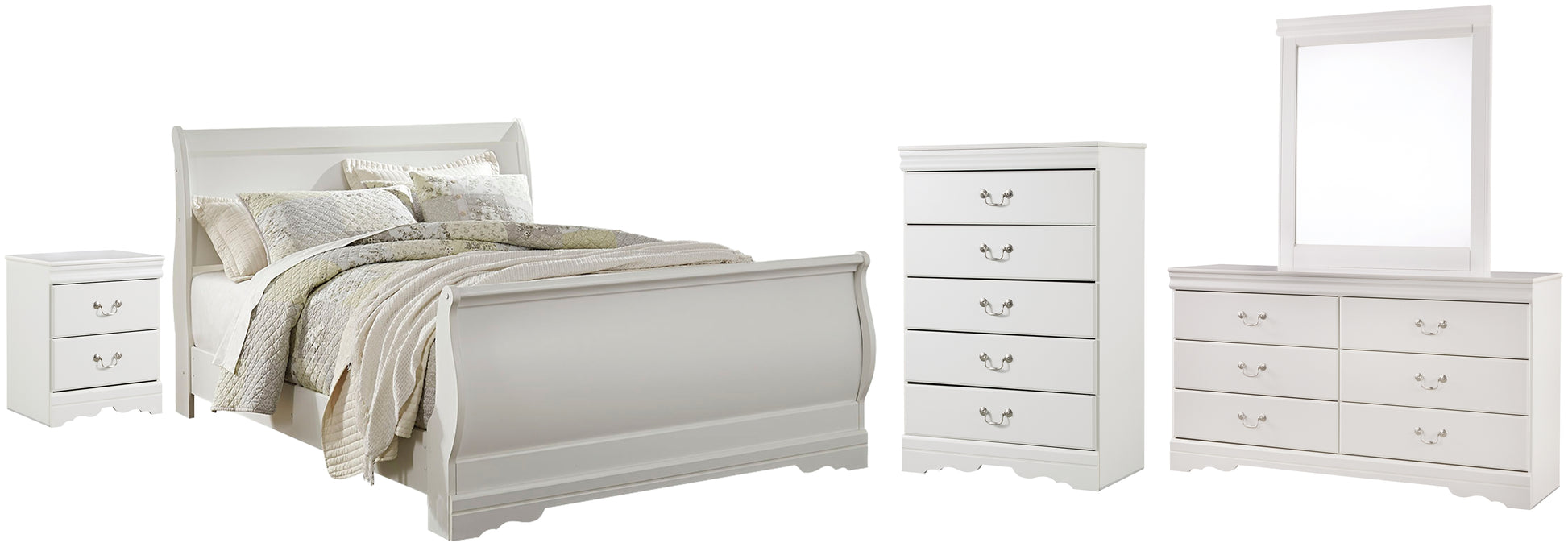 Anarasia Queen Sleigh Bed with Mirrored Dresser, Chest and Nightstand Signature Design by Ashley®