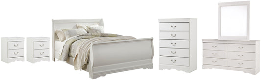 Anarasia Queen Sleigh Bed with Mirrored Dresser, Chest and 2 Nightstands Signature Design by Ashley®