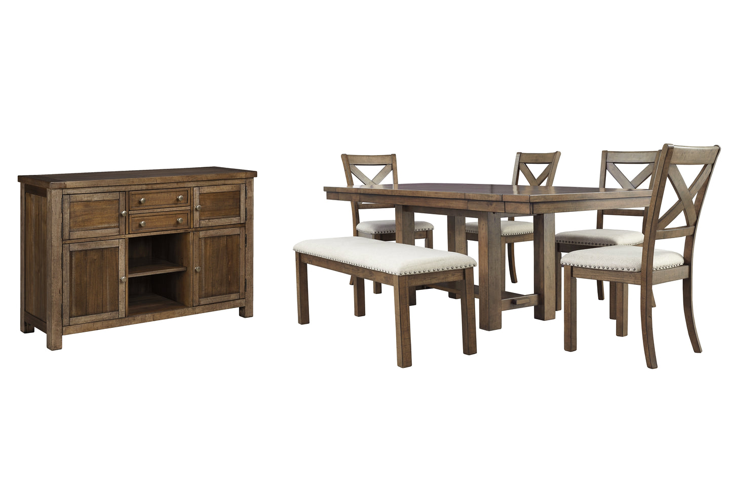 Moriville Dining Table and 4 Chairs and Bench with Storage Signature Design by Ashley®