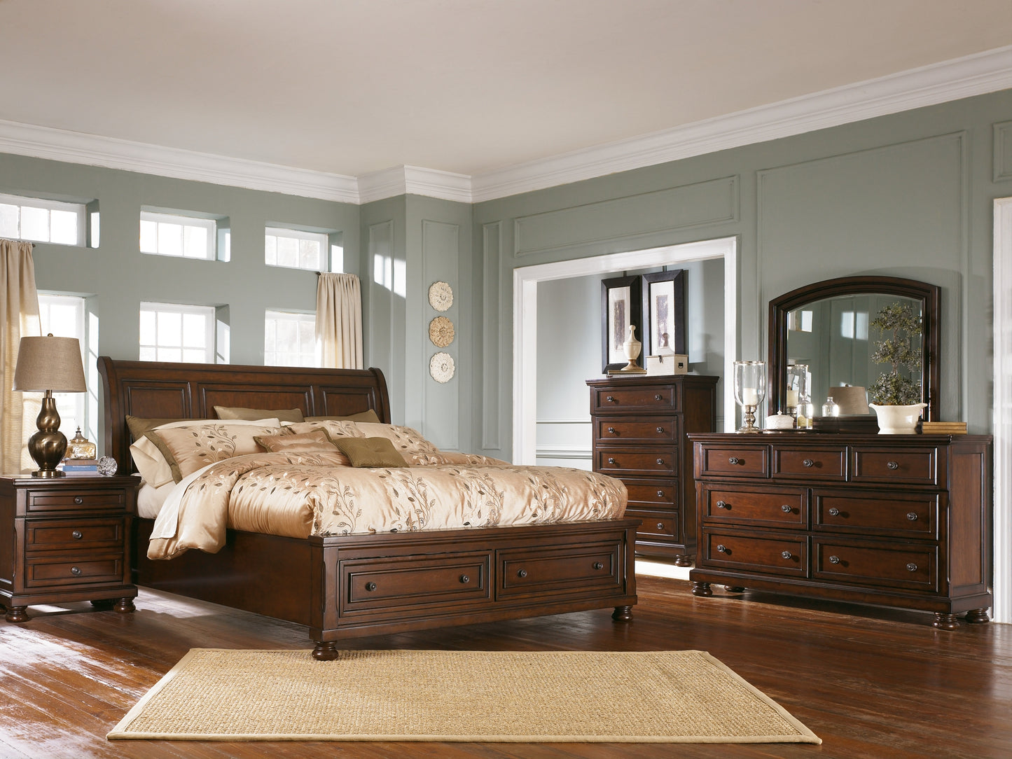 Porter  Sleigh Bed With Mirrored Dresser, Chest And Nightstand Millennium® by Ashley