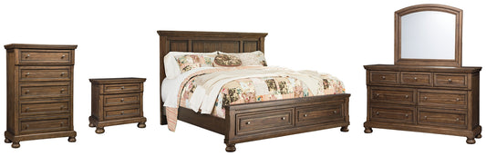 Flynnter King Panel Bed with 2 Storage Drawers with Mirrored Dresser, Chest and Nightstand Signature Design by Ashley®