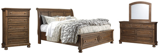 Flynnter  Sleigh Bed With 2 Storage Drawers With Mirrored Dresser And Chest Signature Design by Ashley®