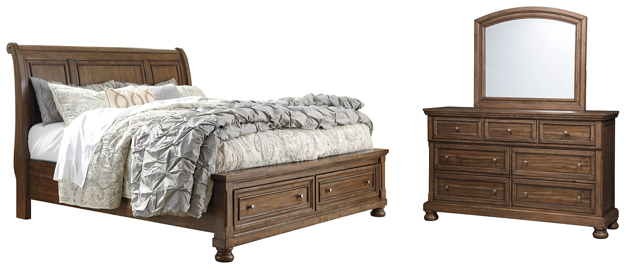 Flynnter  Sleigh Bed With 2 Storage Drawers With Mirrored Dresser Signature Design by Ashley®