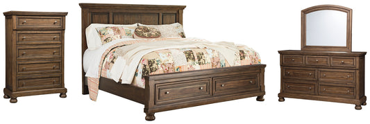 Flynnter  Panel Bed With 2 Storage Drawers With Mirrored Dresser And Chest Signature Design by Ashley®