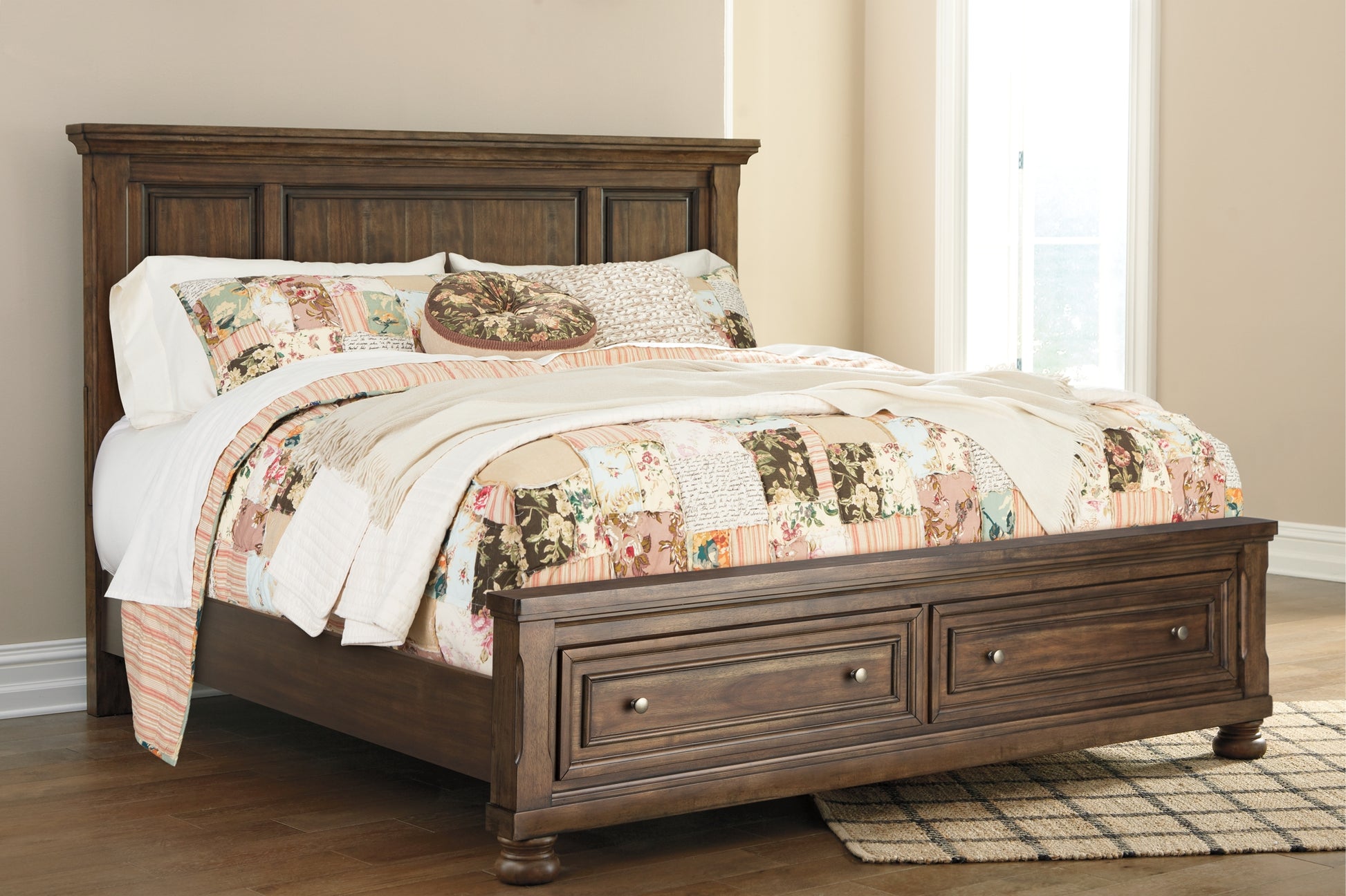 Flynnter  Panel Bed With 2 Storage Drawers With Mirrored Dresser Signature Design by Ashley®