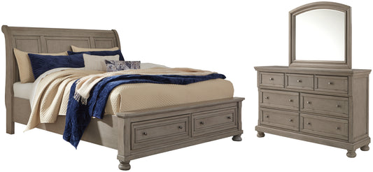 Lettner Queen Sleigh Bed with 2 Storage Drawers with Mirrored Dresser Signature Design by Ashley®