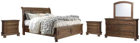 Flynnter  Sleigh Bed With 2 Storage Drawers With Mirrored Dresser And 2 Nightstands Signature Design by Ashley®